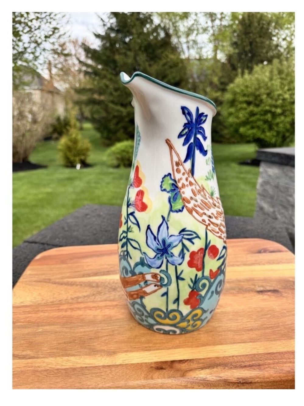 Anthropologie English Meadow Fox Hand-Painted Floral Ceramic Pitcher - Picture 3 of 12
